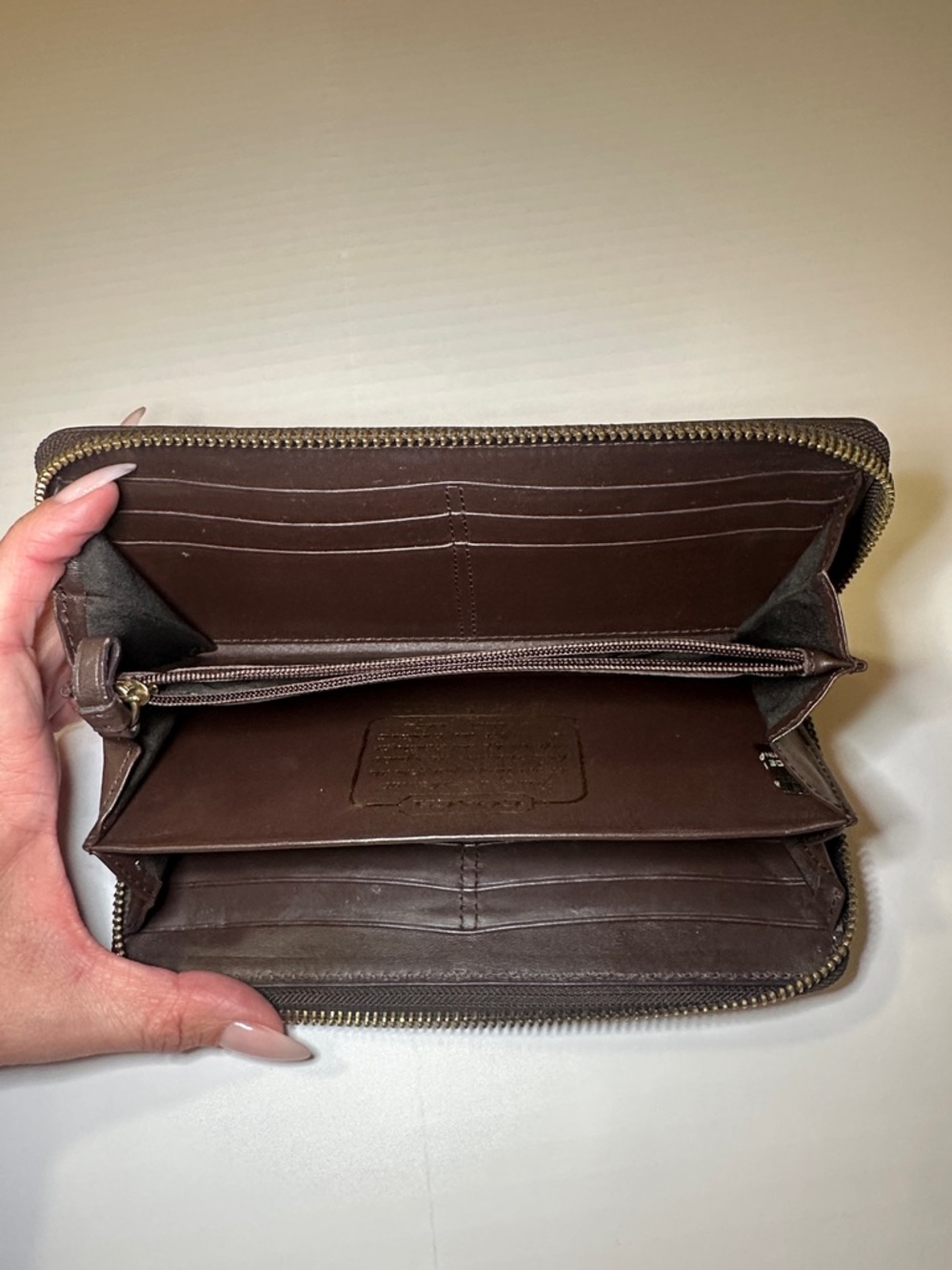 Coach Vintage Y2K Signature Zip Around Wallet Brown Khaki Tan Canvas Leather - Picture 10 of 12